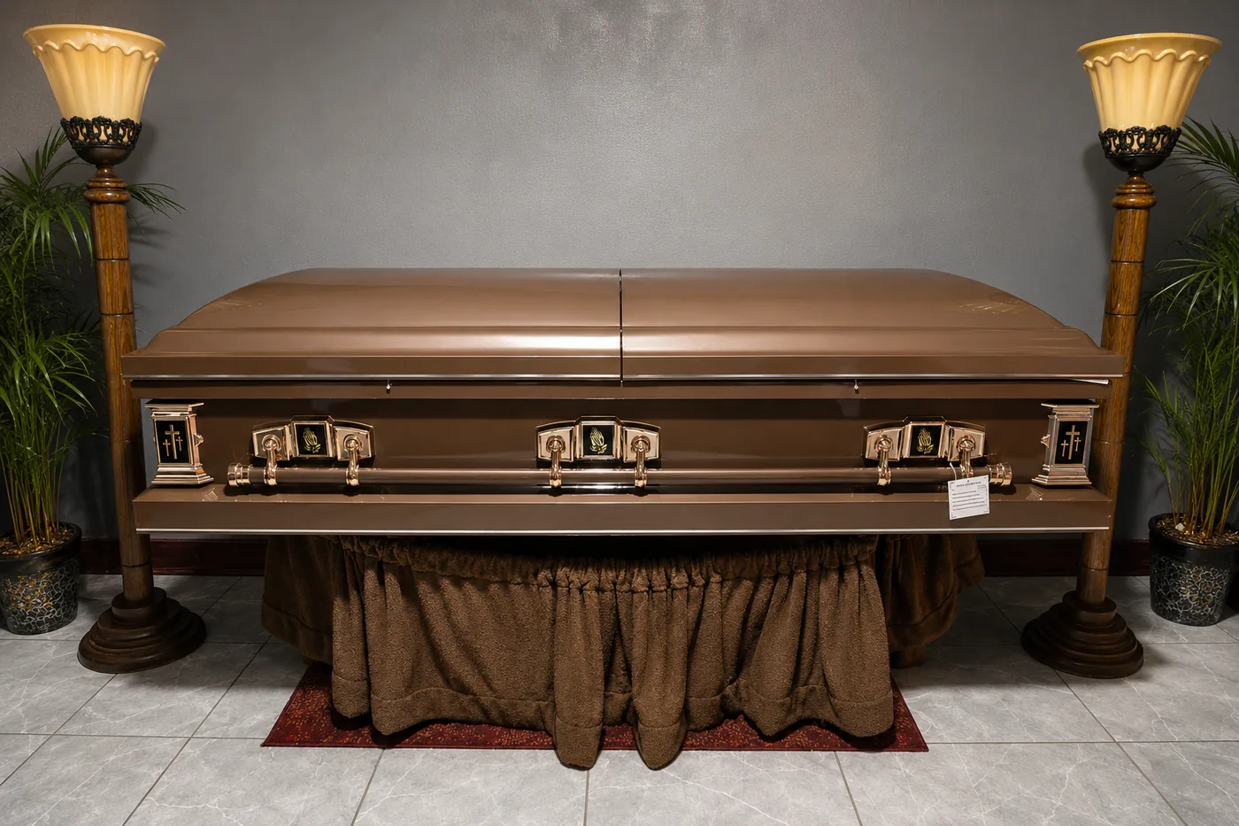 Bronze casket wide view